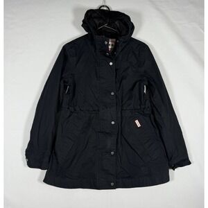 HUNTER Original Full Zip Rain Jacket Women's Small Black Hooded Waterproof Coat